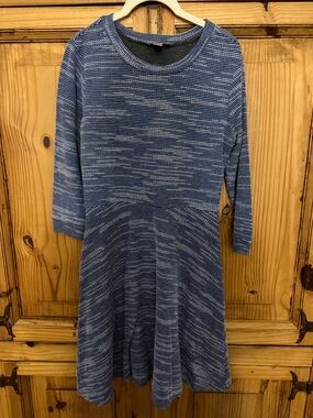 LOFT Blue Marled Fit-and-Flare Long Sleeve Dress